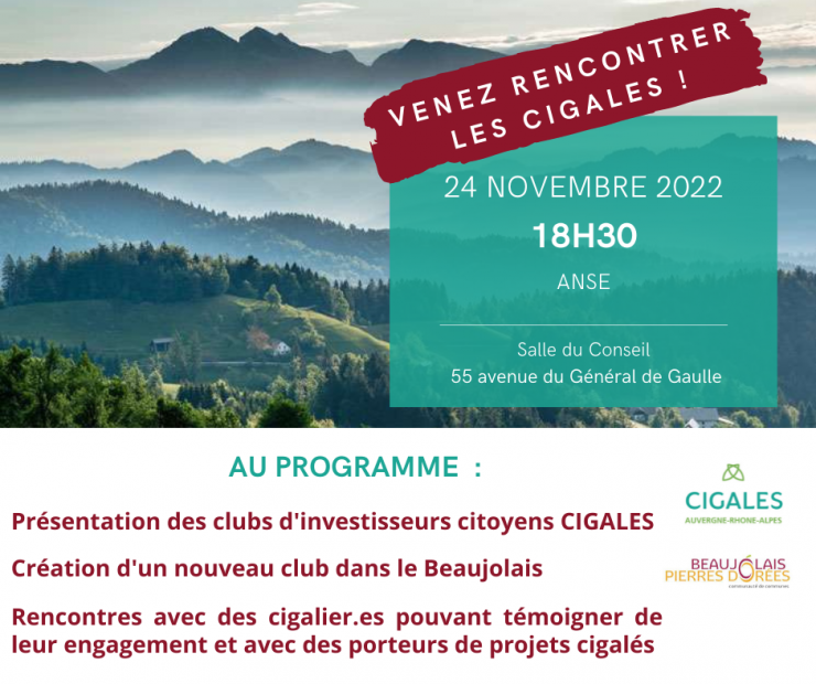 Investissez-(vous) autrement ! Venez découvrir les CIGALES jeudi 24 novembre à Anse !